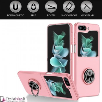 Plastikinis dėklas su žiedu ir kameros apsauga - rūžavas (Samsung Z Flip 6/Z Flip 7 Fe)